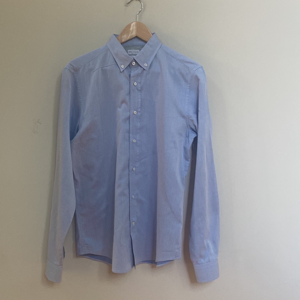 Brunello Cuchinelli Dress Button Up Shirt Light Blue Size Medium Made in Italy - Picture 1 of 5